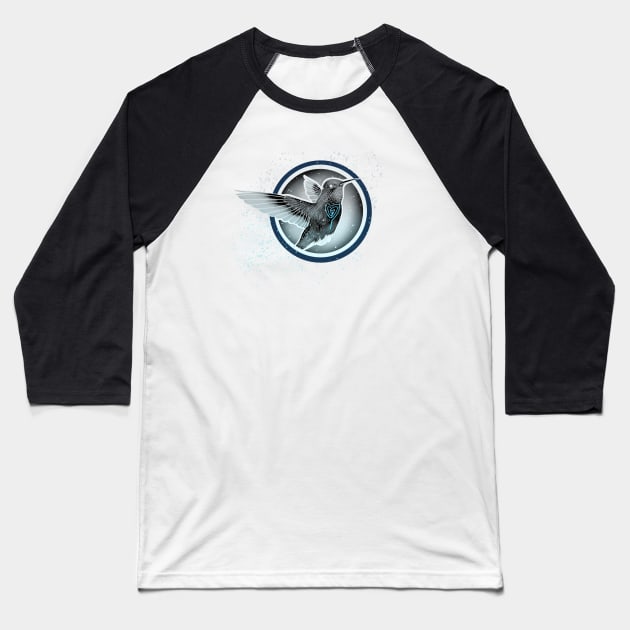 Humming bird with blue heart flying in the snow Baseball T-Shirt by Blacklinesw9